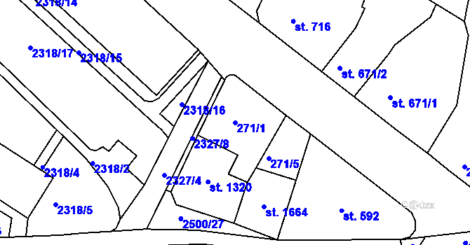 Parcela st. 271/1 v KÚ Jablonec nad Nisou, Katastrální mapa