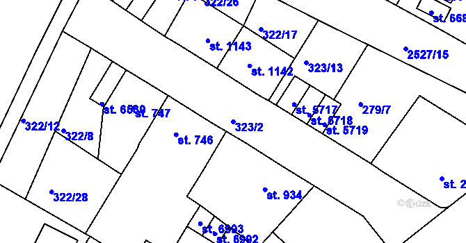 Parcela st. 323/2 v KÚ Jablonec nad Nisou, Katastrální mapa