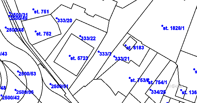 Parcela st. 333/3 v KÚ Jablonec nad Nisou, Katastrální mapa