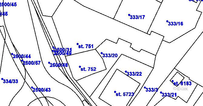 Parcela st. 333/20 v KÚ Jablonec nad Nisou, Katastrální mapa