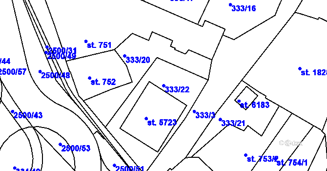 Parcela st. 333/22 v KÚ Jablonec nad Nisou, Katastrální mapa