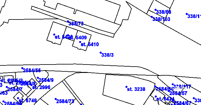 Parcela st. 338/3 v KÚ Jablonec nad Nisou, Katastrální mapa