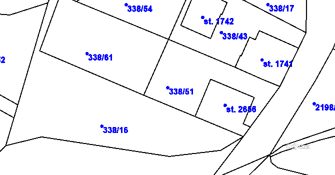 Parcela st. 338/51 v KÚ Jablonec nad Nisou, Katastrální mapa
