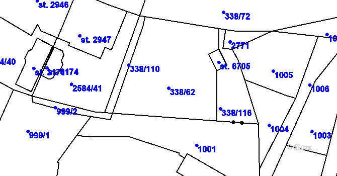 Parcela st. 338/62 v KÚ Jablonec nad Nisou, Katastrální mapa