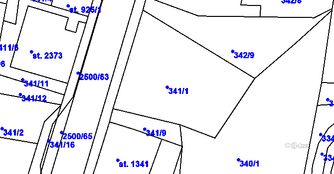 Parcela st. 341/1 v KÚ Jablonec nad Nisou, Katastrální mapa