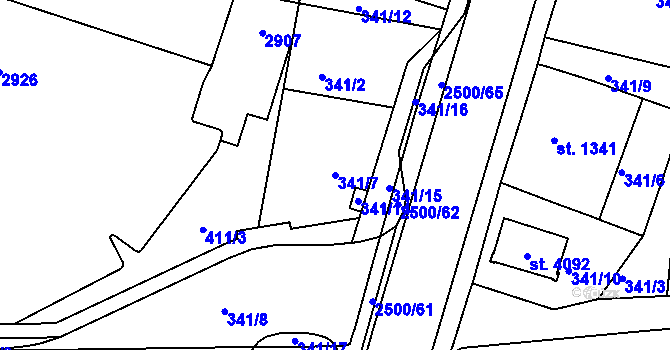 Parcela st. 341/7 v KÚ Jablonec nad Nisou, Katastrální mapa