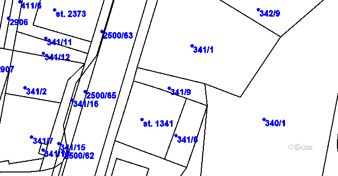 Parcela st. 341/9 v KÚ Jablonec nad Nisou, Katastrální mapa