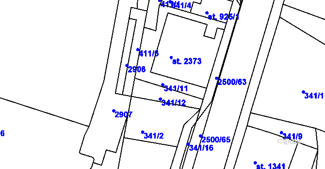 Parcela st. 341/11 v KÚ Jablonec nad Nisou, Katastrální mapa