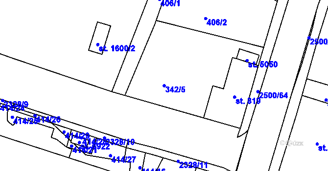 Parcela st. 342/5 v KÚ Jablonec nad Nisou, Katastrální mapa