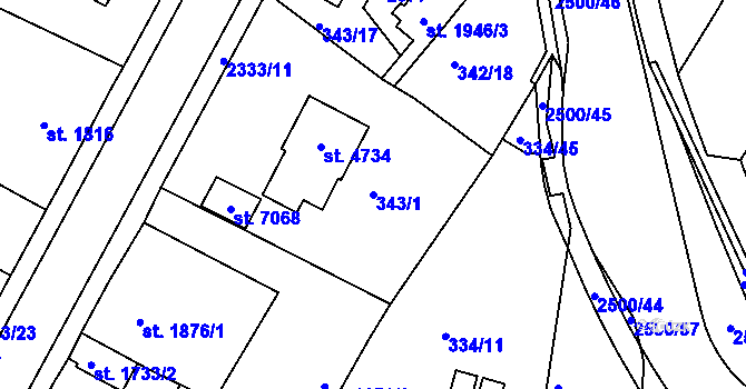 Parcela st. 343/1 v KÚ Jablonec nad Nisou, Katastrální mapa
