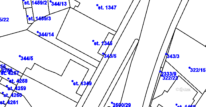 Parcela st. 343/5 v KÚ Jablonec nad Nisou, Katastrální mapa