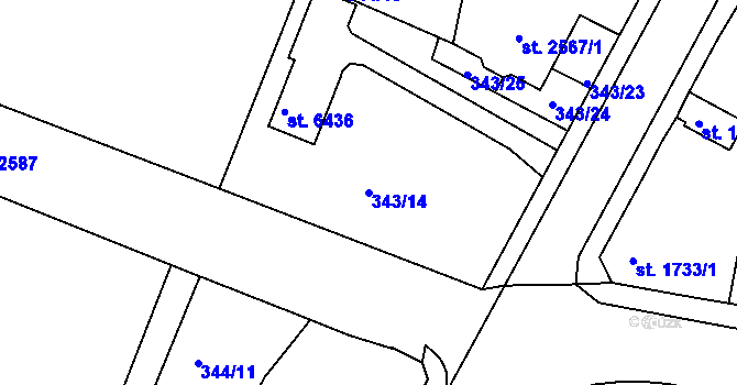 Parcela st. 343/14 v KÚ Jablonec nad Nisou, Katastrální mapa