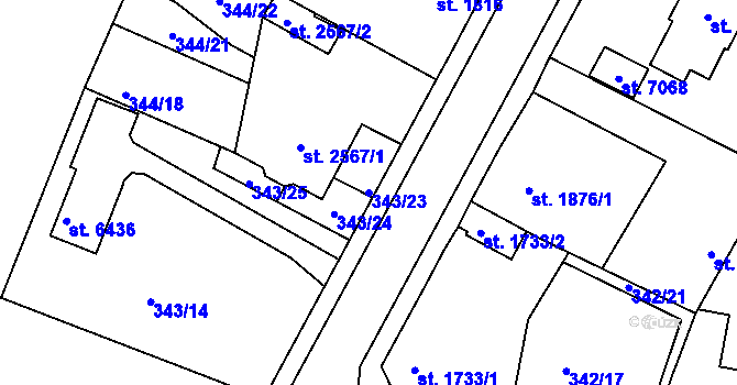 Parcela st. 343/23 v KÚ Jablonec nad Nisou, Katastrální mapa