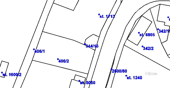 Parcela st. 344/16 v KÚ Jablonec nad Nisou, Katastrální mapa