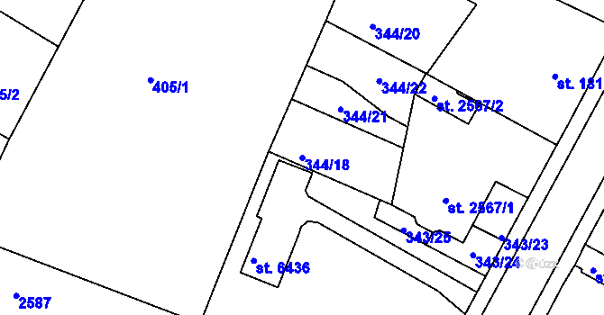 Parcela st. 344/18 v KÚ Jablonec nad Nisou, Katastrální mapa