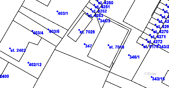 Parcela st. 347 v KÚ Jablonec nad Nisou, Katastrální mapa