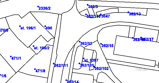 Parcela st. 362/12 v KÚ Jablonec nad Nisou, Katastrální mapa