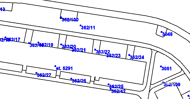 Parcela st. 362/22 v KÚ Jablonec nad Nisou, Katastrální mapa