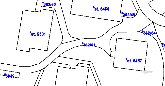 Parcela st. 362/51 v KÚ Jablonec nad Nisou, Katastrální mapa