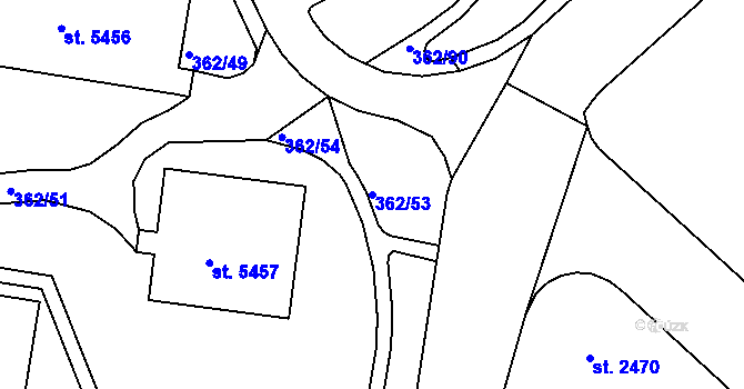 Parcela st. 362/53 v KÚ Jablonec nad Nisou, Katastrální mapa