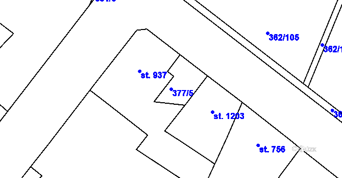 Parcela st. 377/5 v KÚ Jablonec nad Nisou, Katastrální mapa