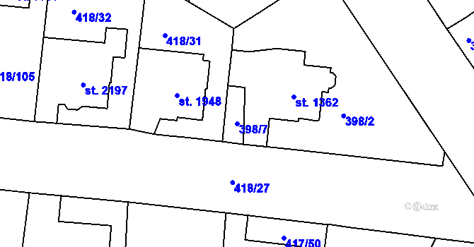 Parcela st. 398/7 v KÚ Jablonec nad Nisou, Katastrální mapa