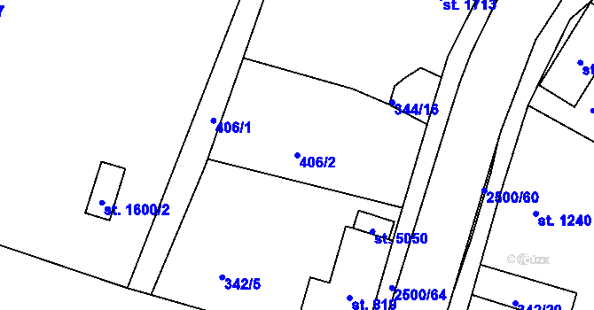 Parcela st. 406/2 v KÚ Jablonec nad Nisou, Katastrální mapa