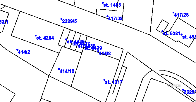 Parcela st. 414/8 v KÚ Jablonec nad Nisou, Katastrální mapa