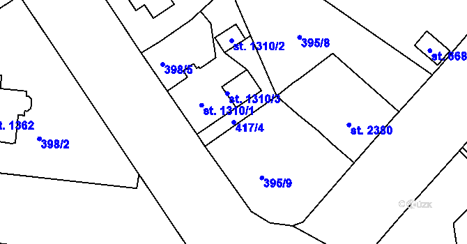 Parcela st. 417/4 v KÚ Jablonec nad Nisou, Katastrální mapa