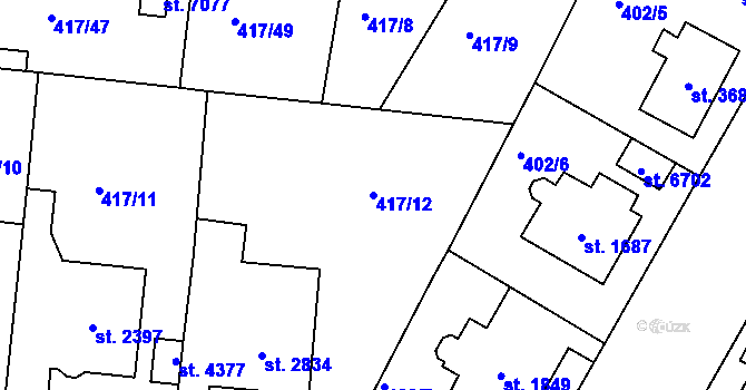 Parcela st. 417/12 v KÚ Jablonec nad Nisou, Katastrální mapa