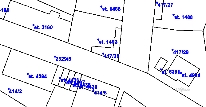 Parcela st. 417/38 v KÚ Jablonec nad Nisou, Katastrální mapa