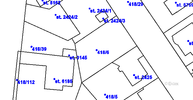 Parcela st. 418/6 v KÚ Jablonec nad Nisou, Katastrální mapa