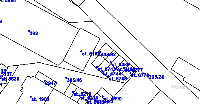Parcela st. 418/92 v KÚ Jablonec nad Nisou, Katastrální mapa