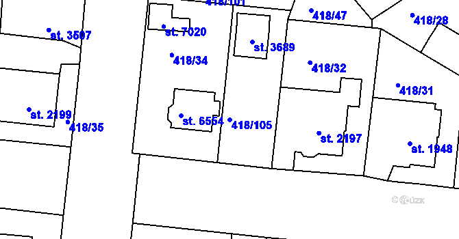 Parcela st. 418/105 v KÚ Jablonec nad Nisou, Katastrální mapa