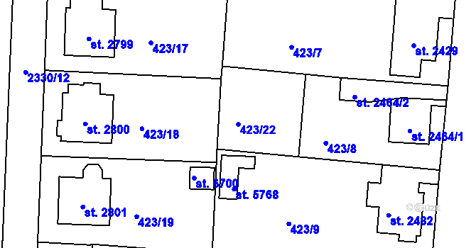 Parcela st. 423/22 v KÚ Jablonec nad Nisou, Katastrální mapa
