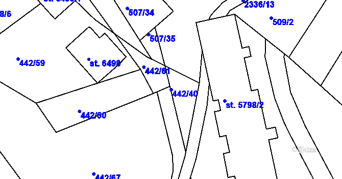 Parcela st. 442/40 v KÚ Jablonec nad Nisou, Katastrální mapa