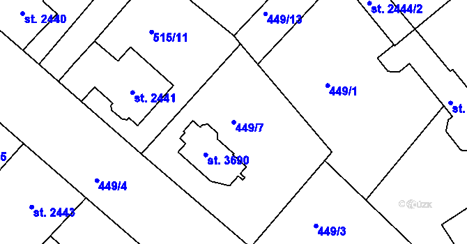 Parcela st. 449/7 v KÚ Jablonec nad Nisou, Katastrální mapa