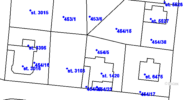 Parcela st. 454/5 v KÚ Jablonec nad Nisou, Katastrální mapa