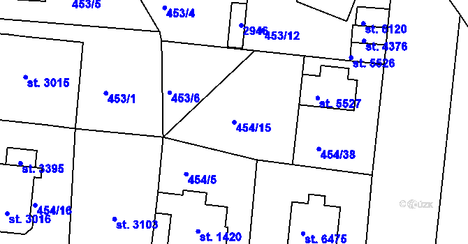 Parcela st. 454/15 v KÚ Jablonec nad Nisou, Katastrální mapa