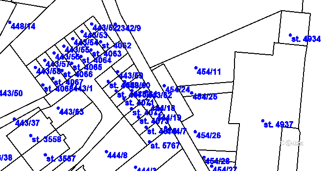 Parcela st. 454/24 v KÚ Jablonec nad Nisou, Katastrální mapa