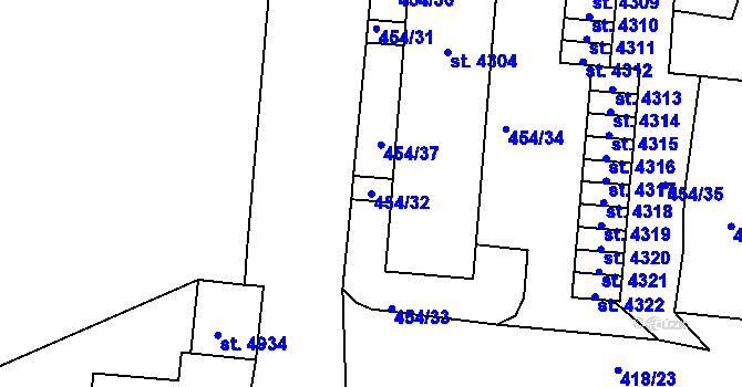 Parcela st. 454/32 v KÚ Jablonec nad Nisou, Katastrální mapa
