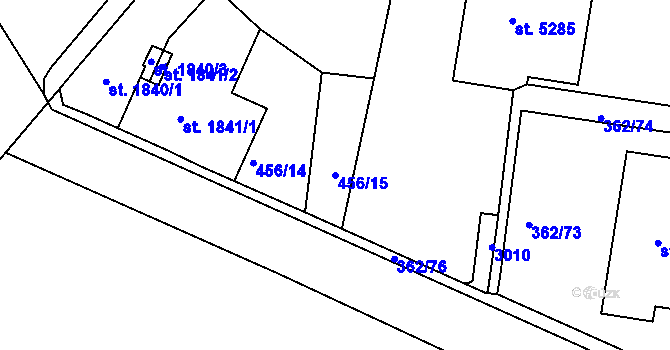 Parcela st. 456/15 v KÚ Jablonec nad Nisou, Katastrální mapa