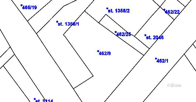 Parcela st. 462/9 v KÚ Jablonec nad Nisou, Katastrální mapa