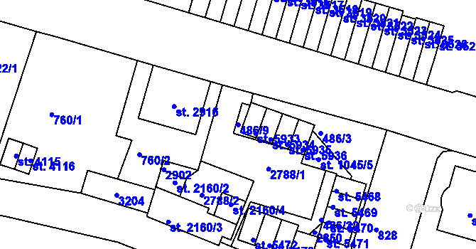 Parcela st. 486/9 v KÚ Jablonec nad Nisou, Katastrální mapa