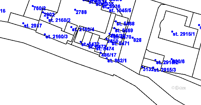 Parcela st. 486/17 v KÚ Jablonec nad Nisou, Katastrální mapa