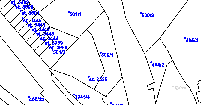 Parcela st. 500/1 v KÚ Jablonec nad Nisou, Katastrální mapa