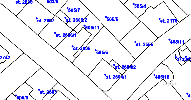 Parcela st. 505/6 v KÚ Jablonec nad Nisou, Katastrální mapa