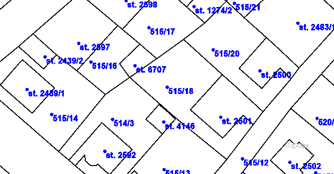 Parcela st. 515/18 v KÚ Jablonec nad Nisou, Katastrální mapa