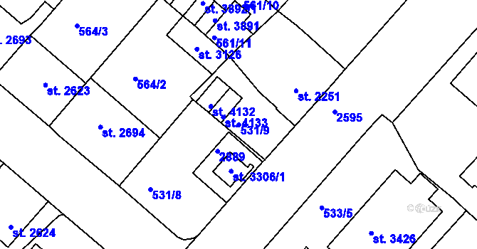 Parcela st. 531/9 v KÚ Jablonec nad Nisou, Katastrální mapa