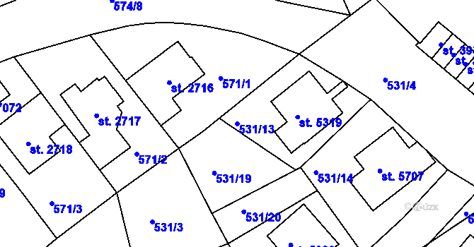 Parcela st. 531/13 v KÚ Jablonec nad Nisou, Katastrální mapa